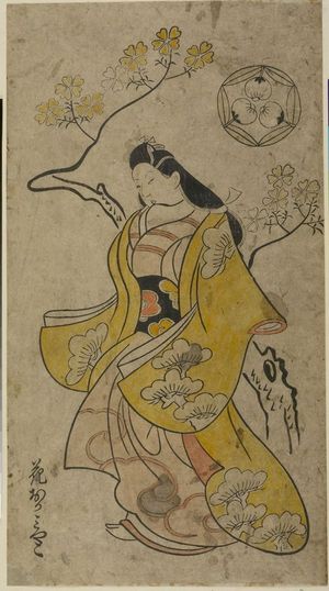 菱川師房: Courtesan Walking by Cherry Trees (Hana okamiyako), Edo period, 1700 - ハーバード大学