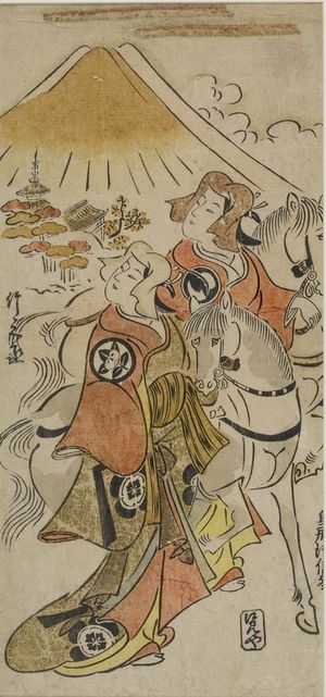 Torii Kiyonobu II: Actors Ichimura Uzaemon 8th and Sawamura Sôjûrô 1st in the play the Soga Brothers' Revenge, Edo period, datable to 1730 - Harvard Art Museum