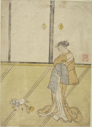鈴木春信: Calendar: Courtesan with Shôki (Chinese, Zhong Kui) the Demon Queller, Edo period, dated 1765 (Meiwa 2) - ハーバード大学