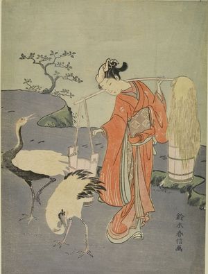 鈴木春信: Parody of Lin Heqing (Rinnasei) Woman with Cranes, Edo period, circa 1767-1768 (Meiwa 4-5) - ハーバード大学