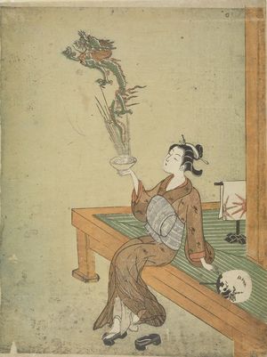 Suzuki Harunobu: Parody with Young Girl as a Daoist Immortal Handaka Sonja Conjuring a Dragon from a Bowl, Edo period, 1765 (Meiwa 2) - Harvard Art Museum
