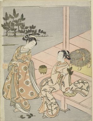 鈴木春信: Two Women Collecting Pine Shoots for New Year, Edo period, circa 1765-1766 (Meiwa 2-3) - ハーバード大学
