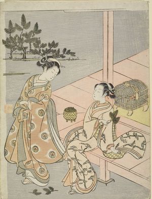 Suzuki Harunobu: Two Women Collecting Pine Shoots for New Year, Edo period, circa 1765-1766 (Meiwa 2-3) - Harvard Art Museum