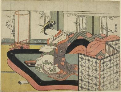 鈴木春信: Writing a Love Letter in Bed, Edo period, circa 1765-1770 - ハーバード大学