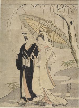 一筆斉文調: CROW AND HERON: ACTORS ICHIKAWA YAOZO 2ND AND SEGAWA KIKUNOJO 2ND AS TWO YOUNG LOVERS, Edo period, circa 1765-1770 - ハーバード大学