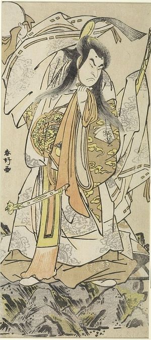 勝川春好: Actor Onoe Matsusuke as Tenjin Sugawara Michizane, Edo period, circa 1780s - ハーバード大学
