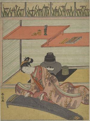 鈴木春信: Girl Playing Koto by Chigaidana, Edo period, circa 1765-1770 - ハーバード大学