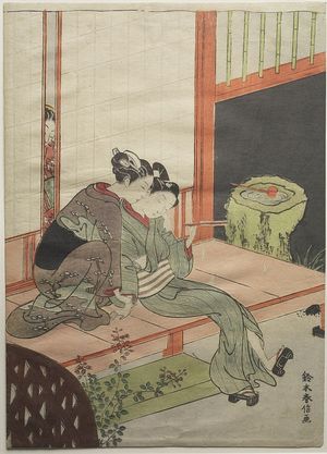 鈴木春信: Girl Embracing Lover on Verandah, Edo period, circa 1770 - ハーバード大学