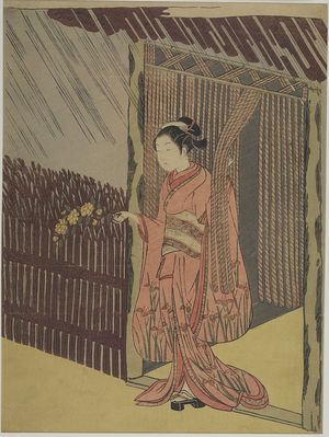 鈴木春信: Parody of Ôta Dôkan (Woman with Branch of Yamabuki), Edo period, circa 1766-1767 (Meiwa 3-4) - ハーバード大学
