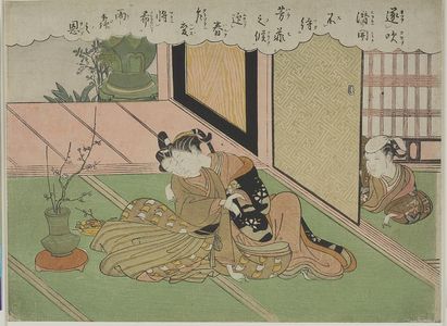 Suzuki Harunobu: Widow Kissing Her Ikebana Teacher, Edo period, circa 1765-1770 - Harvard Art Museum