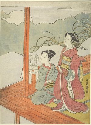 磯田湖龍齋: Youth and Girl Admiring the Full Moon (Kodomo no tamagusa), Edo period, circa 1771-1772 - ハーバード大学