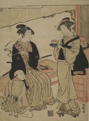 磯田湖龍齋: Youth Smoking on a Teahouse Verandah, Edo period, circa 1765-1780 - ハーバード大学