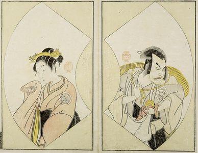 勝川春章: Actors Nakajima Kanzaemon [right] and Anekawa Shinshirô [left], Edo period, circa 1775-1792 - ハーバード大学