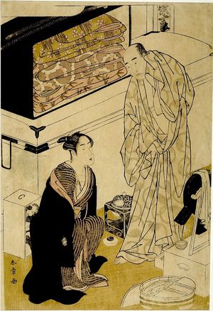 勝川春章: Actors Segawa Kikunojô and Sawamura Sôjûrô in their Dressing Room, Edo period, - ハーバード大学