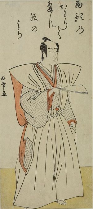 勝川春章: MEMORIAL PORTRAIT OF ACTOR BANDO MITSUGORO (D. 1782) WEARING WHITE AND HOLDING A FAN - ハーバード大学