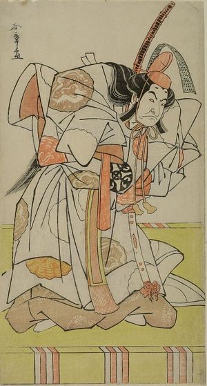 勝川春章: Actor Nakamura Nakazô 1st as Prince Takahiro in the play Date Nishiki Tsui no Yumitori, performed at the Morita Theater from the eleventh month of 1778, Edo period, 1778 (11th month) - ハーバード大学
