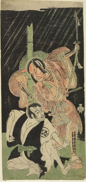 Katsukawa Shunsho: Actors Ichikawa Danjûrô AND NAKAMURA MATSUYE WITH A LARGE STALK OF BAMBOO - Harvard Art Museum
