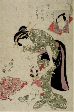 Utagawa Kunisada, 歌川国貞 (Utagawa Kunisada)による浮世絵「Woman Bending to Embrace Child」