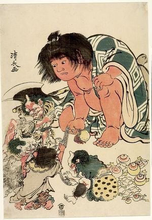 Torii Kiyonaga: Kintarô Making Four Demons Draw Lots, 1784 - Harvard Art Museum