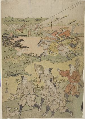 鳥居清長: Minamoto no Yoritomo Hunting at the Foot of Mount Fuji (left half of a diptych), Mid Edo period, 1785 - ハーバード大学