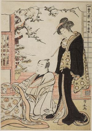 鳥居清長: Evening Snow in the Late Winter (Banto bosetsu), from the series Eight Views of the Four Seasons (Shiki hakkei), Edo period, 1779 - ハーバード大学