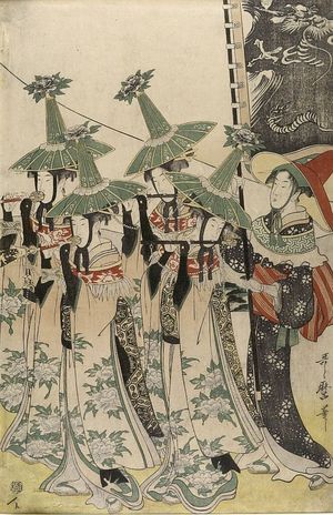 喜多川歌麿: Parody of the Procession of a Korean Ambassador (Mitate Tojin gyoretsu), Late Edo period, circa 1797-1798 - ハーバード大学