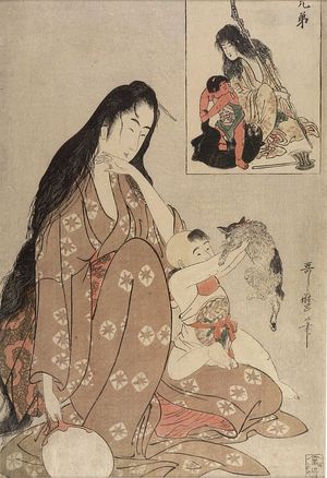 喜多川歌麿: Mother and Son (Yamauba and Kintarô), from the series Pictures of Brothers (E-kyodai), Late Edo period, circa 1801 - ハーバード大学
