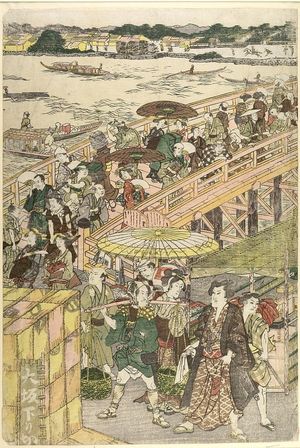 Utagawa Toyokuni I: ENJOYING THE EVENING BREZE AT RYOGOKU BUNGE - Harvard Art Museum