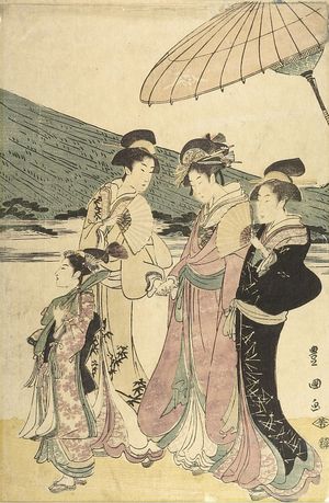 Utagawa Toyokuni I: PROCESSION OF WOMEN UNDER MT. FUJI (SET OF FIVE PRINTS) - Harvard Art Museum