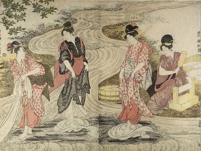 歌川豊国: FOUR WOMEN WASHING CLOTHES - ハーバード大学