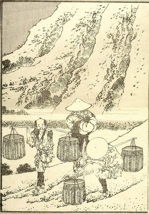 Katsushika Hokusai: At the Foot of Fuji (Fuji no fumoto): Half of detatched page from One Hundred Views of Mount Fuji (Fugaku hyakkei) Vol. 2, Edo period, 1835 (Tempô 6) - Harvard Art Museum