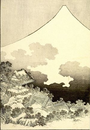 Katsushika Hokusai: Fuji in a Thunderstorm (Yûdachi no Fuji): Half of detatched page from One Hundred Views of Mount Fuji (Fugaku hyakkei) Vol. 2, Edo period, 1835 (Tempô 6) - Harvard Art Museum