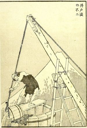 Katsushika Hokusai: Well-Cleaning Fuji (Ido-sarae no Fuji): Detatched page from One Hundred Views of Mount Fuji (Fugaku hyakkei) Vol. 2, Edo period, 1835 (Tempô 6) - Harvard Art Museum
