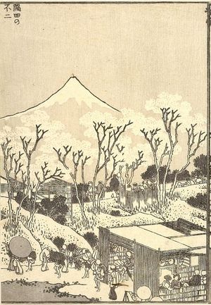 Katsushika Hokusai: Fuji from the Sumida River (Sumida no Fuji): Half of detatched page from One Hundred Views of Mount Fuji (Fugaku hyakkei) Vol. 3, Edo period, circa 1835-1847 - Harvard Art Museum