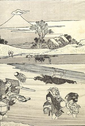 Katsushika Hokusai: Fuji with a Hat (Kasa Fuji): Detatched page from One Hundred Views of Mount Fuji (Fugaku hyakkei) Vol. 1, Edo period, 1834 (Tempô 5) - Harvard Art Museum