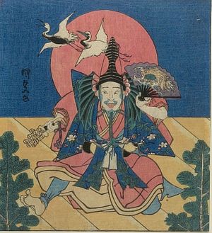 Japanese Print "Actor on Stage as Jurôjin(?), Edo period," by Utagawa Kunisada, 歌川国貞 (Utagawa Kunisada)