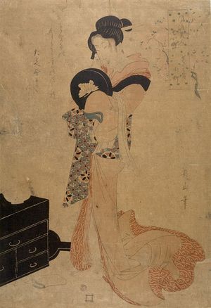 Kikugawa Eizan: Washing the Manuscript, from the series Refined Beauties as the Seven Komachi (Fûryû bijin nana Komachi: Soshi arai Komachi), Late Edo period, circa 1804 - Harvard Art Museum