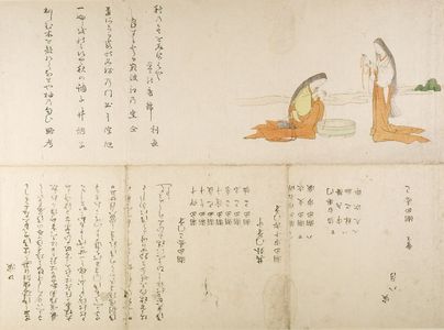窪俊満: Two Court Ladies Skeining Silk, with five poems by actors and associates, Edo period, circa 1806 (Bunka 3) or 1815 (Bunsei 1) - ハーバード大学