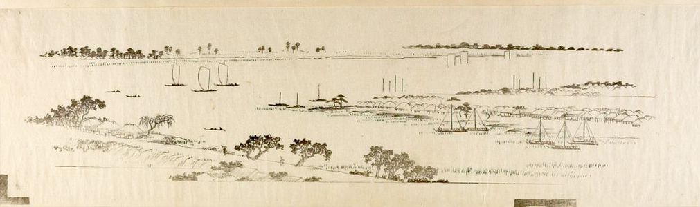 歌川広重: View of Nakagawaguchi, Print from Keyblock - ハーバード大学