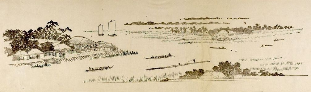 歌川広重: View of Matsudo Village (Matsudo no Sato), Print from Keyblock - ハーバード大学