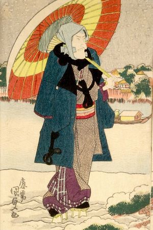 Utagawa Kunisada: Actor Matsumoto Koshirô 5th on the Bank of the Sumida River, from an untitled series of actors on the theme of Snow, Moon and Flowers, Edo period, circa 1825 - Harvard Art Museum