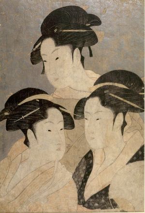 Kitagawa Utamaro: GEISHAS AT THE NIWAKA FESTIVAL OF THE GREEN HOUSES, THREE BEAUTIES, Late Edo period, 1790 - Harvard Art Museum