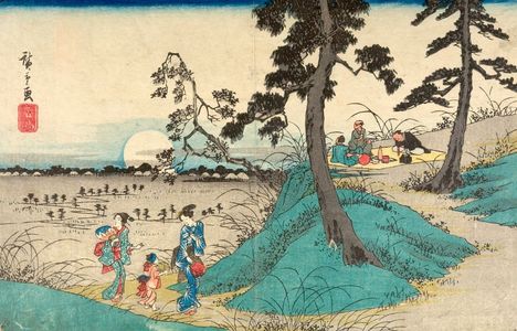 Utagawa Hiroshige: ADMIRING THE MOON AT DOKAN YAMA, from the series Famous Places of the Eastern Capital (Tôto meisho) - Harvard Art Museum