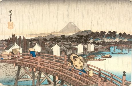 Utagawa Hiroshige: WHITE RAIN ON NIPPON BRIDGE, from the series Famous Places of the Eastern Capital (Tôto meisho) - Harvard Art Museum