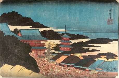 Utagawa Hiroshige: CROWDS AT THE ASAKUSA TEMPLE ON NEW YEAR'S DAY, from the series Famous Places of the Eastern Capital (Tôto meisho) - Harvard Art Museum