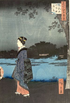 歌川広重: Night View of Matsuchiyama and the San'ya Canal (Matsuchiyama San'yabori yakei), Number 34 from the series One Hundred Famous Views of Edo (Meisho Edo hyakkei), Edo period, dated 1857 (8th month) - ハーバード大学