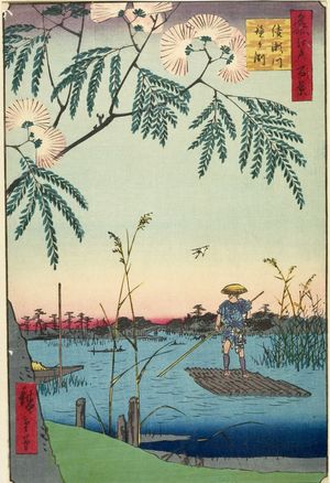 Utagawa Hiroshige: Ayase River and Kanegafuchi (Ayasegawa Kanegafuchi), Number 63 from the series One Hundred Famous Views of Edo (Meisho Edo hyakkei), Edo period, dated 1857 (7th month) - Harvard Art Museum