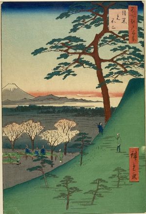 歌川広重: Original Fuji, Meguro (Meguro Moto-Fuji), Number 25 from the series One Hundred Famous Views of Edo (Meisho Edo hyakkei), Edo period, dated 1856 (4th month) - ハーバード大学