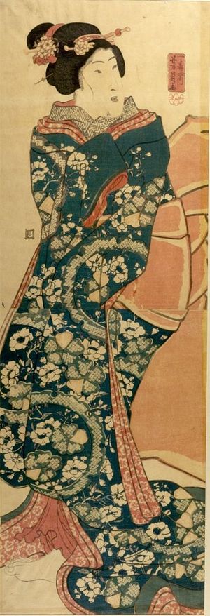 Utagawa Yoshikazu: WOMAN WRAPPED IN RED KIMONO - Harvard Art Museum