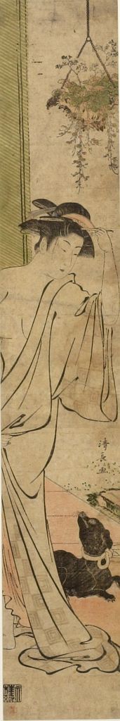 鳥居清長: Woman After Bath (with Black Dog), Edo period, circa 1781 - ハーバード大学